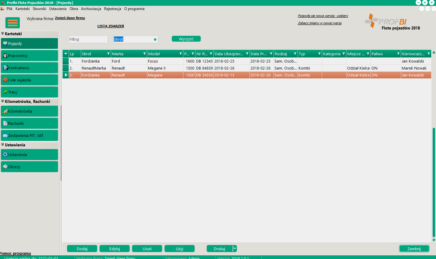 program do zarządzania pojazdami